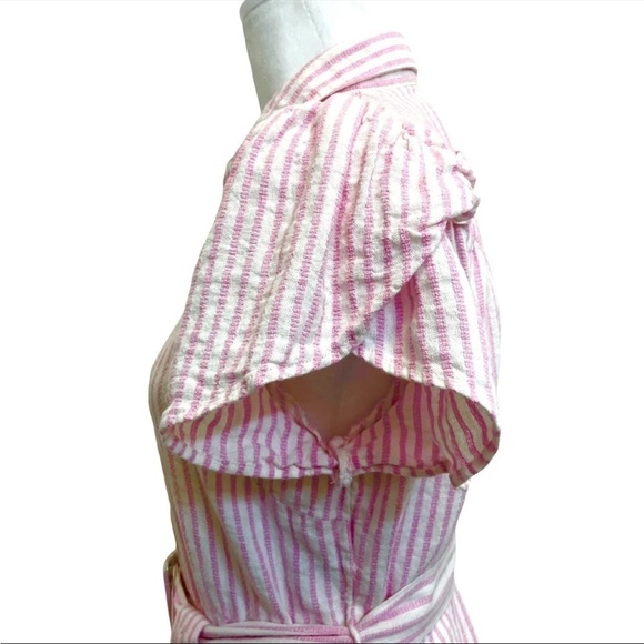 Alexis x Target Linen Blend Pink White Stripe Belted Button Mini Dress - Picture 5 of 12